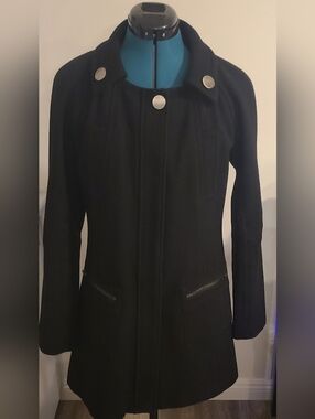 DKNY NY Military Style Wool Walker Coat, Small